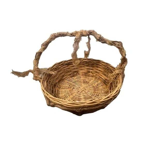 LARGE Natural Rustic Wicker Basket With Burlap‎ Handle