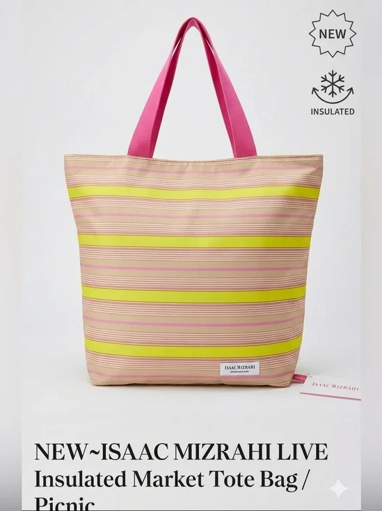 NEW~ISAAC MIZRAHI LIVE Insulated Market Tote Bag/Picnic MICROBAN Floral & Pink