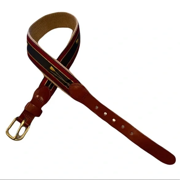 Leather Man Ltd Kids Canvas & Leather Belt Burgundy Navy Oar Motif New Size XXS