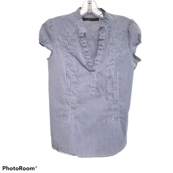Striped Zara Basic Blouse with Puff Sleeves