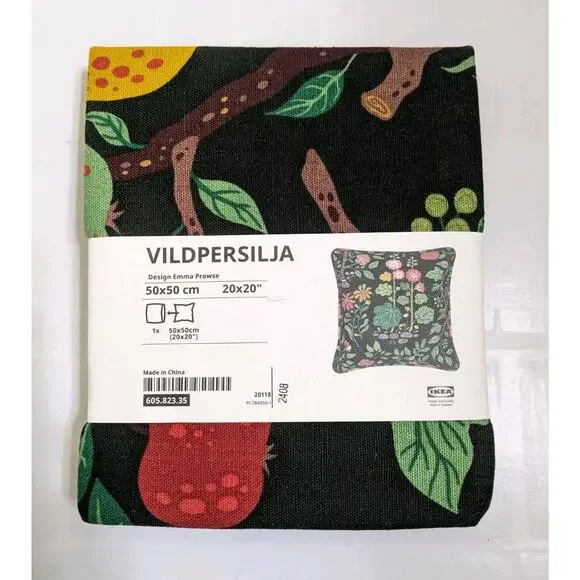 IKEA VILDPERSILJA Black & Green Multicolor Floral Pillow Cover 20