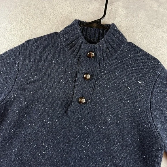 UNTUCKit Sweater Mens Medium Blue Lambswool Henley Mock Neck Speckled Pullover
