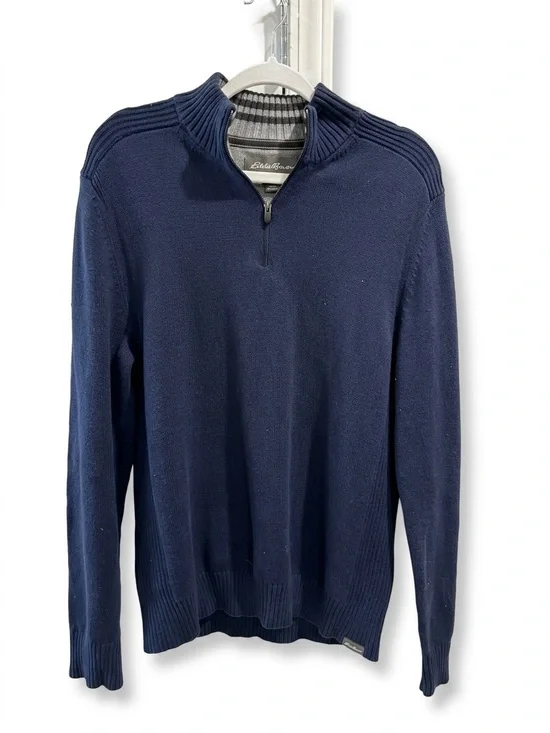 Eddie Bauer Men's Blue Cotton Quarter Zip Sweater Medium Office Business Casual