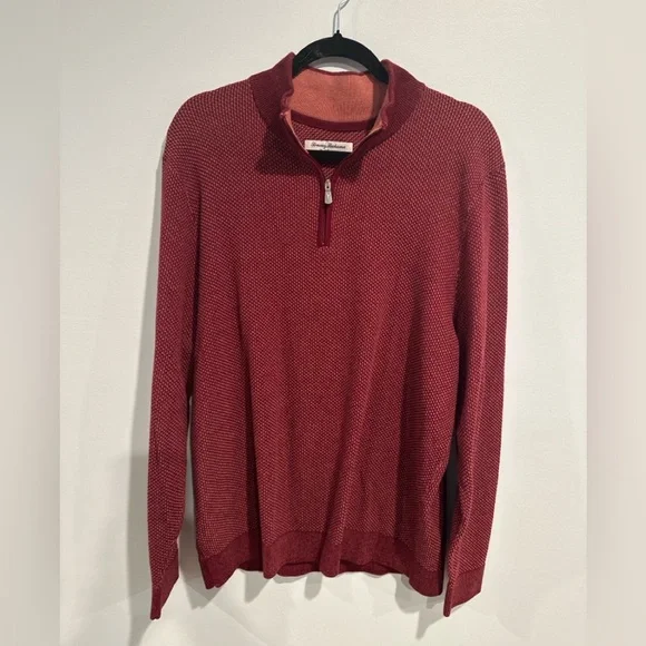 Tommy Bahama IslandZone XL Half-Zip Maroon Cotton Blend Sweater Men’s