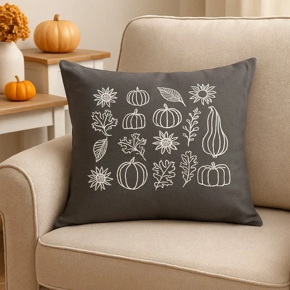 IKEA Hostpromenad Fall Harvest Pumpkin Pillow Cover Gray 20x20 Farmhouse