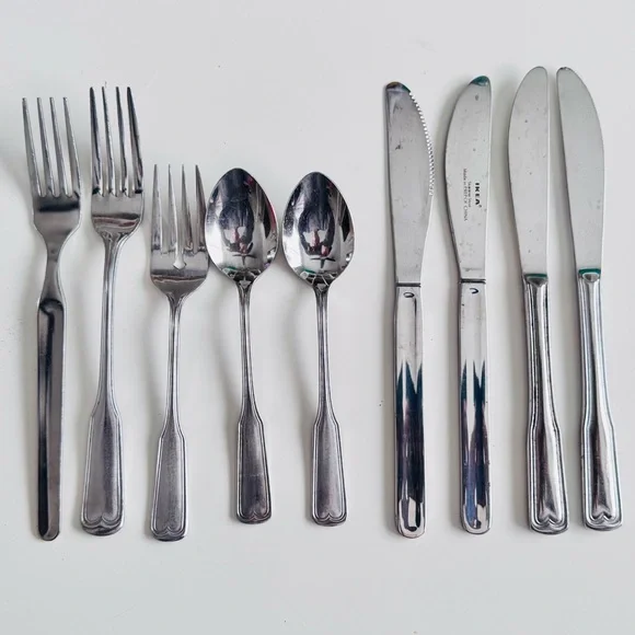 IKEA Silver Stainless Steel Flatware Set 9 Pc Silverware Fork Spoon Knife