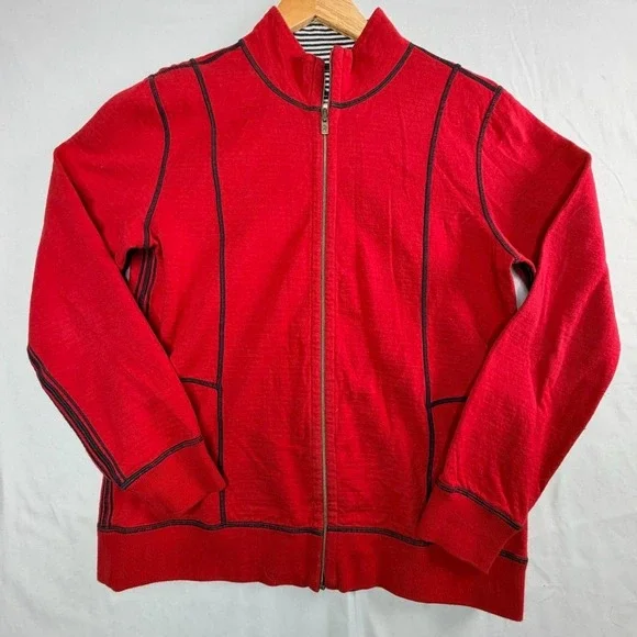 Tommy Bahama Mens Full Zip Sweatshirt Red Mock Neck Striped Lining XL