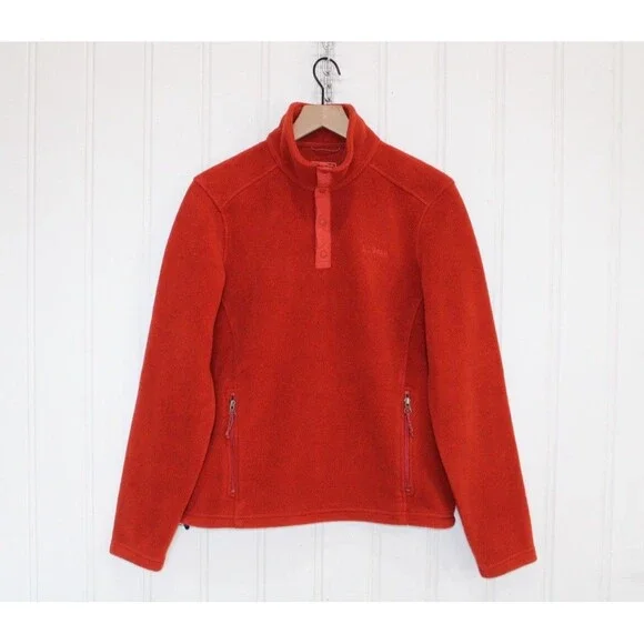 L.L. Bean Polartec Fleece Pullover Mens Small Orange Snap Neck Jacket Outdoor‎
