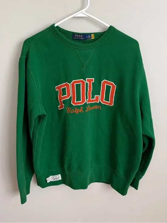 Polo Ralph Lauren College Green Spellout Crewneck Sweatshirt Size Large Orange