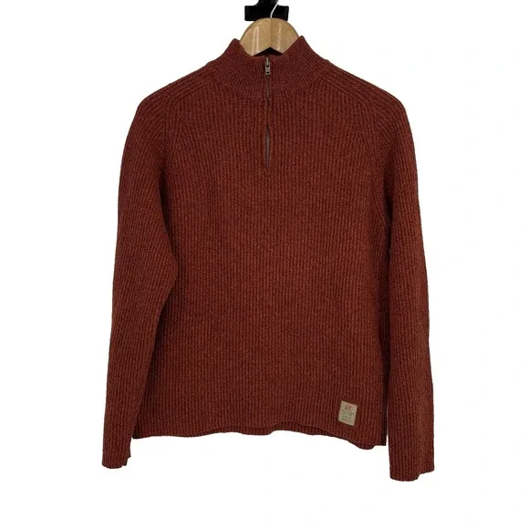 Y2K American Eagle Mens Quarter Zip Ribbed Sweater Large Orange Preppy‎ Retro