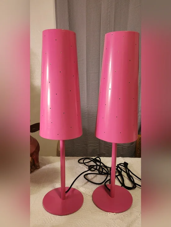 Pair Of Tallvik IKEA Pink Metal Lamps Anne Nilsson 24in Tall