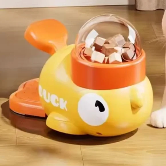 NIB Duck Themed Yellow and Orange Dog Feeder