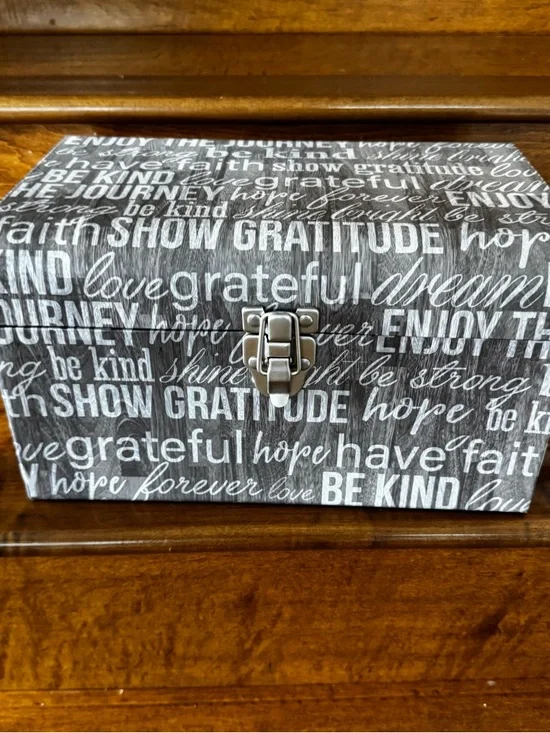 Gray Graphic Sentiment Storage Box with Metal Latch