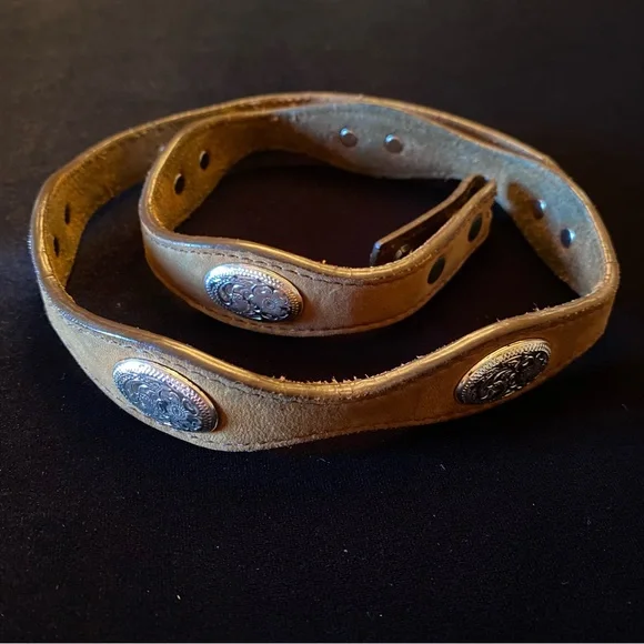 Brown Leather Belt with 7 Silver Accents