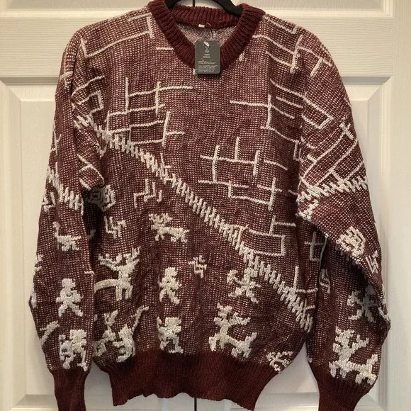 Urban Renewal NWT Wool Blend Pullover S/M Sweater Deer Bow Hunter Motif Rust Red