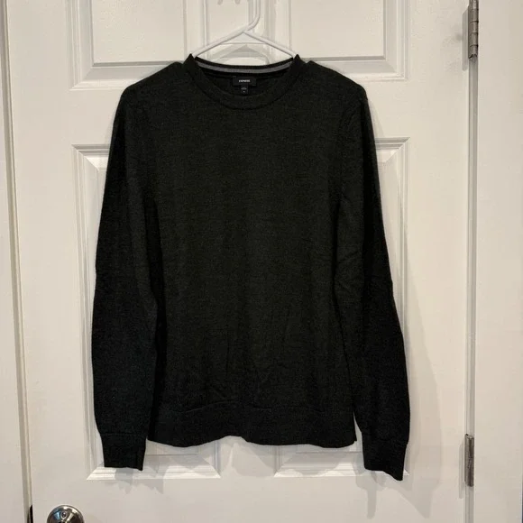 Express Mens Crew Neck Sweater Dark Green Olive Pullover‎ Size Medium