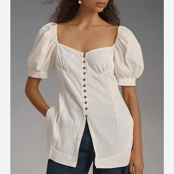 Anthro Maeve Puff Sleeve Sweetheart Top