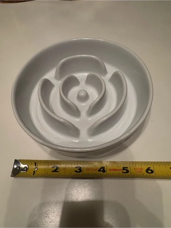 Ceramic Slow Feed Pet Bowl - White