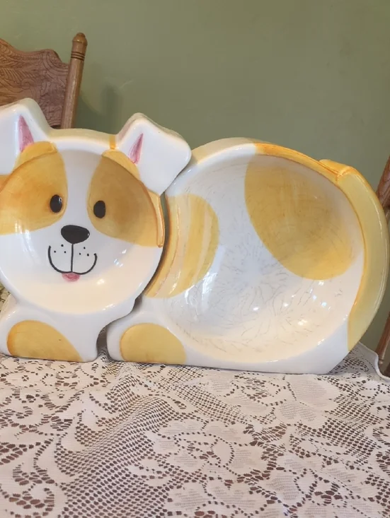 Ceramic Yellow Polka Dot Dog Serving Bowl - Home Accents