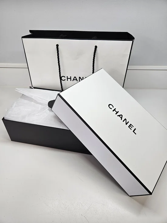Authentic CHANEL White Logo Two Piece Gift Box with Tissue Bag 8.75
