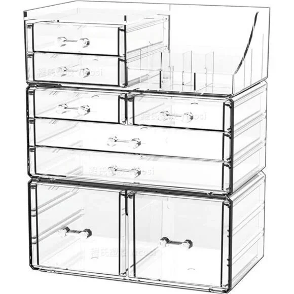 Clear makeup organizer stackable drawers vanity skincare jewelry storage box