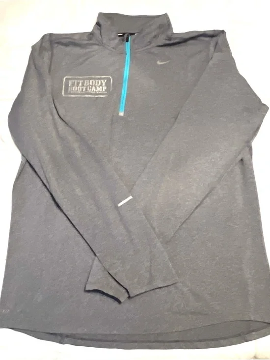 Nike Dry Fit Dark Gray Quarter-Zip Fit Body Bootcamp Pullover with Teal Zipper-M