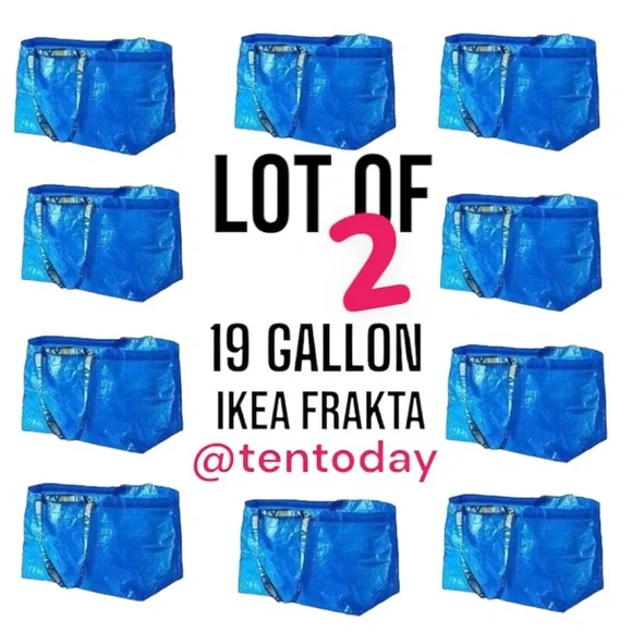 NEW Lot of Two 2 Frakta Large 19 Gallon Blue IKEA Tote Carrying Storage‎ Bags