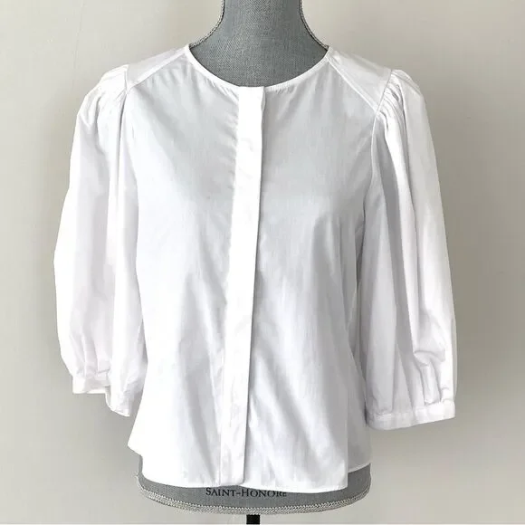Zara Crisp Clean White Puff Sleeve Cotton Blouse M Vacation Chic Closet Staple
