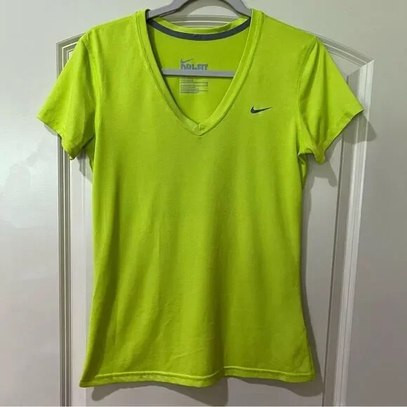 NIKE Short Sleeve V-Neck Tee Shirt Lime Green Women’s Size Small