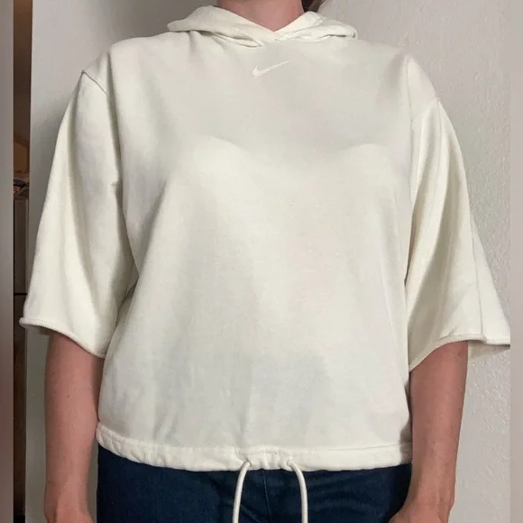 Nike Icon Clash Cream Boxy Tie Front Sweatshirt Hoodie Size Small Pullover
