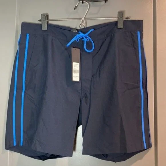 Men's Swim Trunks Navy Blue With Bright Blue Stripes L