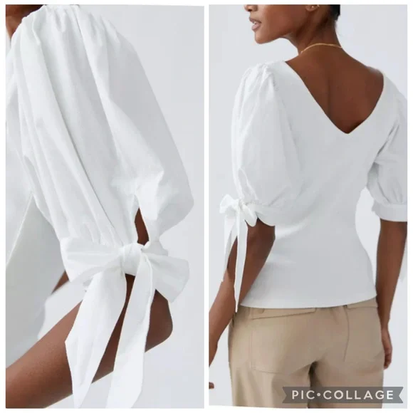 Maeve by Anthropologie White Cotton Puff-Sleeved Top Size Small
