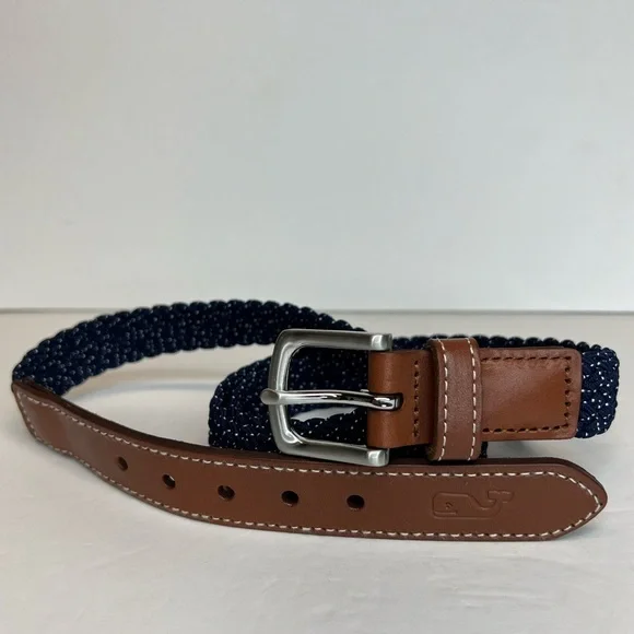 Vineyard Vines Boys Flecked Braided Bungee Belt Navy/White Size 30 New W/O Tags