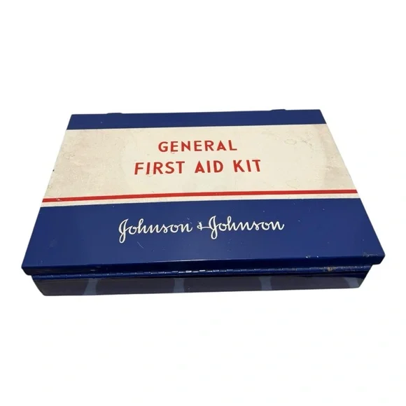 Vintage Johnson & Johnson Metal First Aid Kit w/ Original Contents 1950