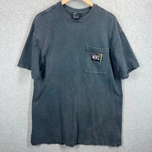 Nike Sportswear Pocket Long T-Shirt Womens M Black Acid Wash CZ9862-010 EUC