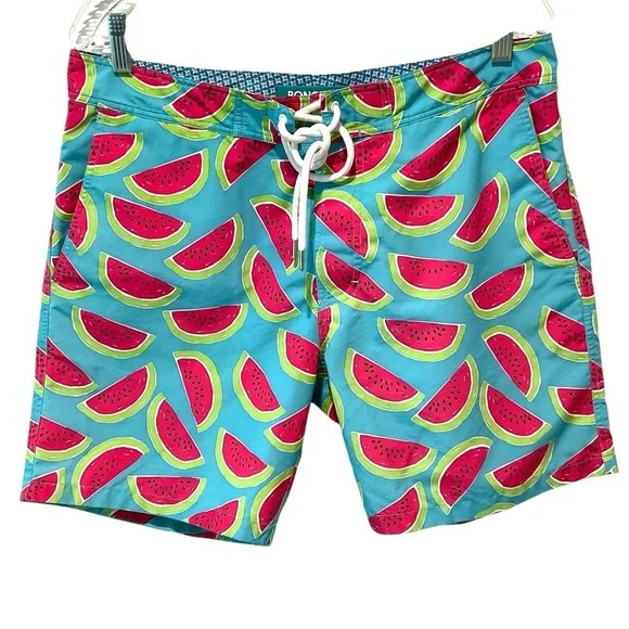 Bonobos Swim Trunks Watermelon Print Men’s 33/34 Blue Pink 7” Inseam