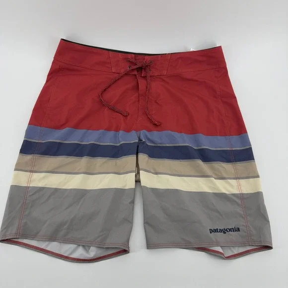 Patagonia Boardshorts Mens 28 Red Striped Hydro Series Recycled Swim Trunks