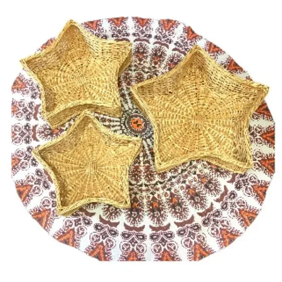 WILLIAMS SONOMA Star Shaped Woven Stacking Baskets Bohemian Boho Set of 3