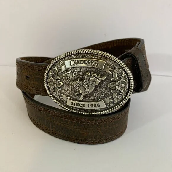 Cavender’s Boys Oval Buckle Rodeo Brown Leather Belt Size 28 Western Cowboy