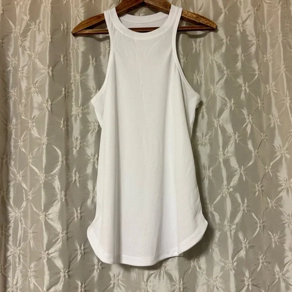 NIKE Dri-Fit White Ribbed High Neck Racerback Tank Top