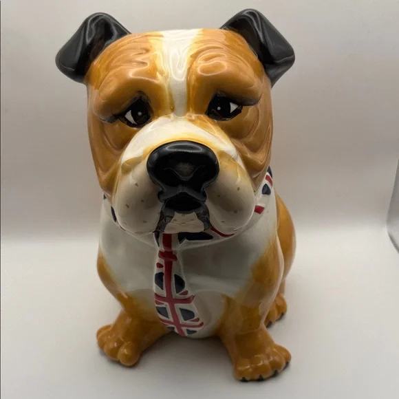 Ceramic British Bulldog Cookie Jar in Brown and White