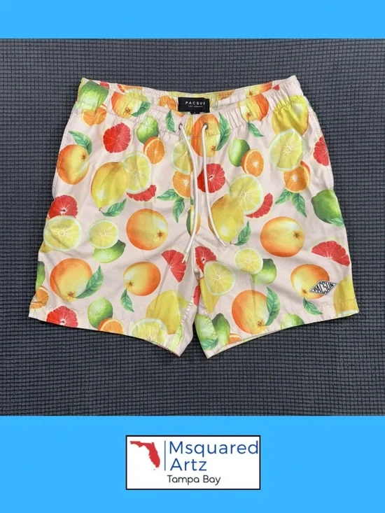 PacSun Citrus Print Swim Trunks Mens Large Mesh Lined Beach Shorts