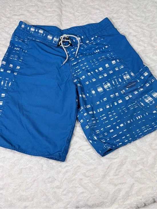 Sims Blue Men’s Swim Trunks with White Pattern - Size 34 - EUC