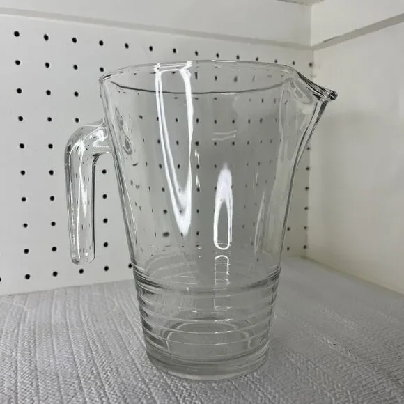 Ikea Clear Glass Svepa Pitcher 32 oz Embossed Ribbed Rings Discontinued