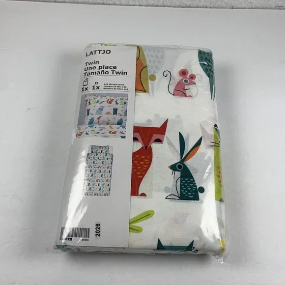 Ikea Lattjo 003.510.12 Cover/Pillowcase Kids Twin Size White Cotton Animal 6128