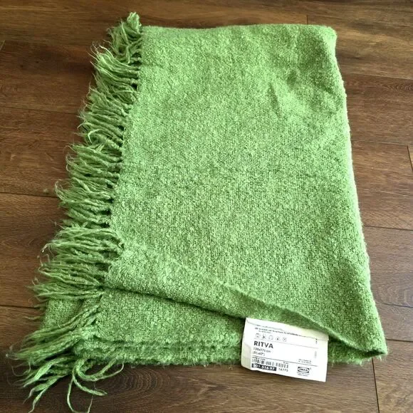 IKEA Throw Blanket 51x67 Mohair Blend Green Fringe Ritva 001.516.97 SOFT