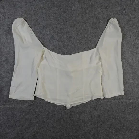 Reformation Top Womens 2 Blouse Square Neck White Smocked Puff Sleeve Coquette