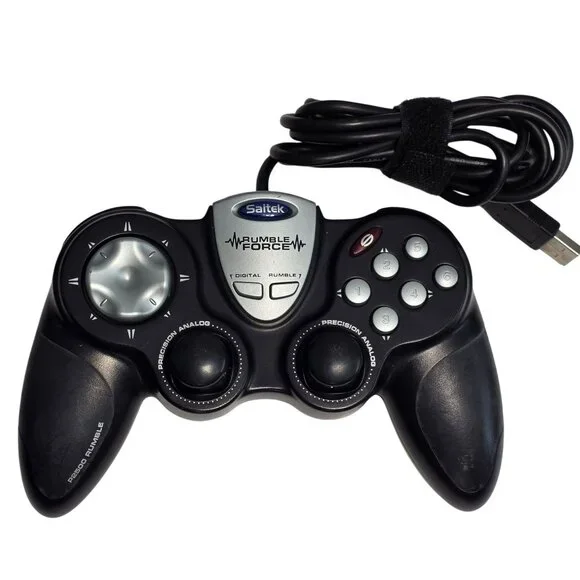 Saitek Rumble Force Wired Game Controller P2500 USB PC Gaming Gameplay Analog