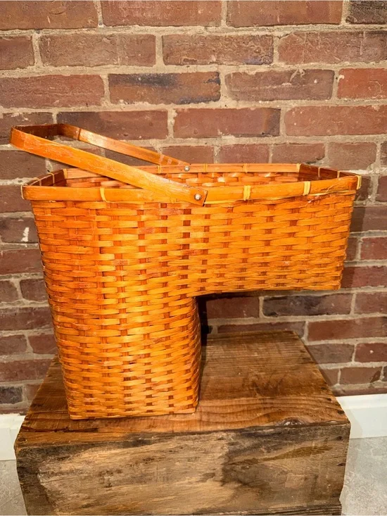 Woven Orange Corner Storage Basket with Handle
