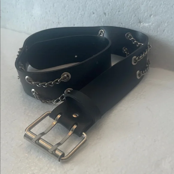 Vintage Y2K adjustable Black Belt with studded Chain Detail girls